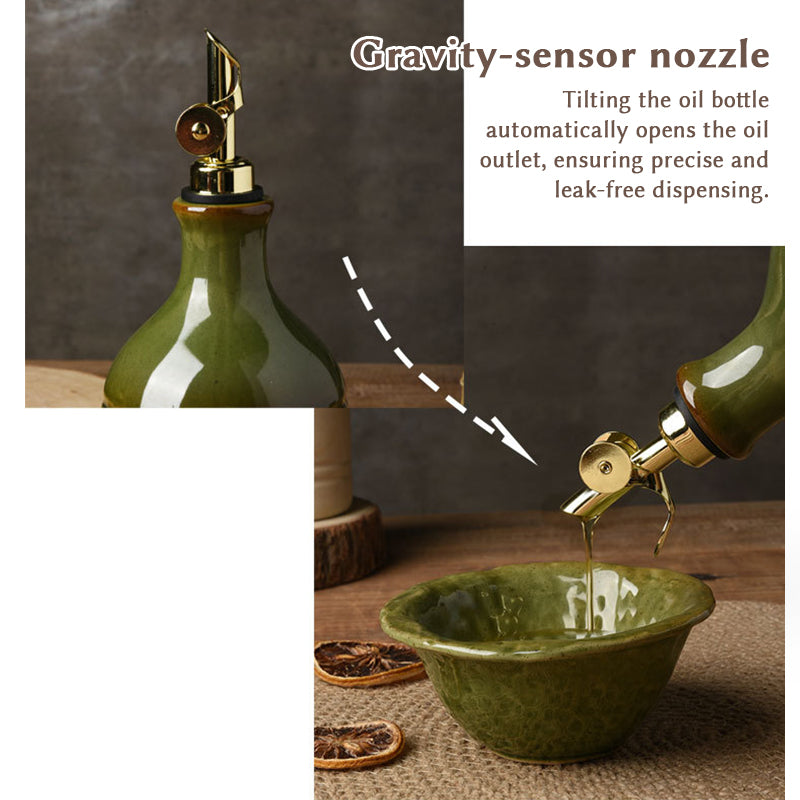 Vintage Ceramic Olive Oil Dispenser with Stainless Steel Spout