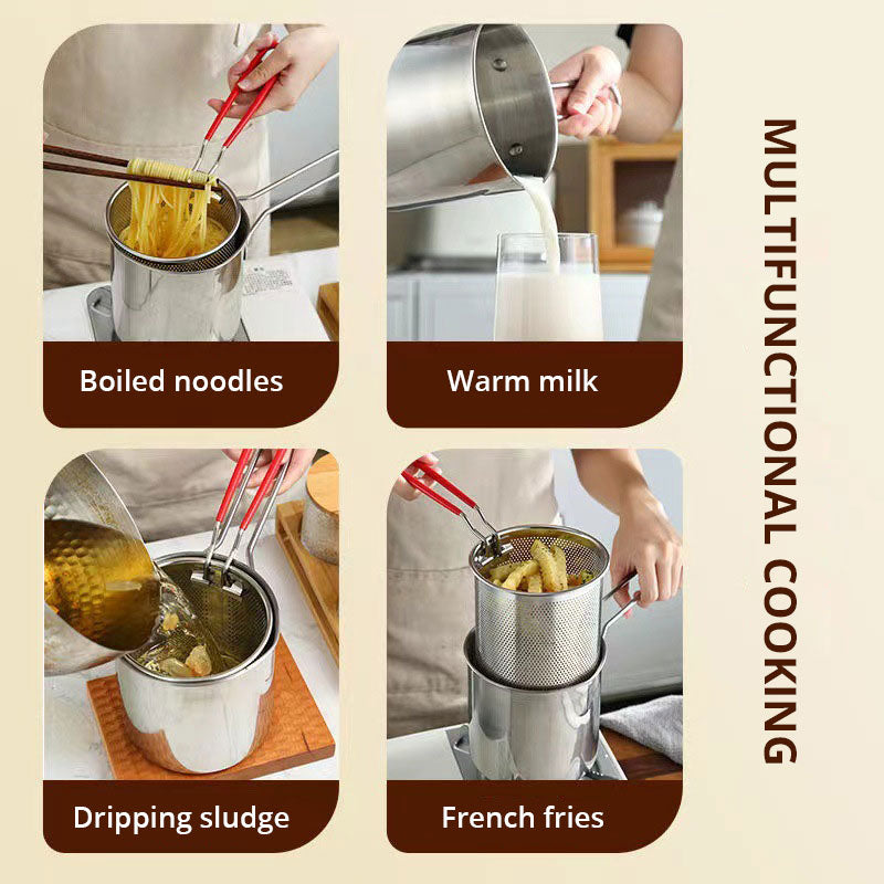 Japanese-Style Stainless Steel Mini Deep Fryer Pot